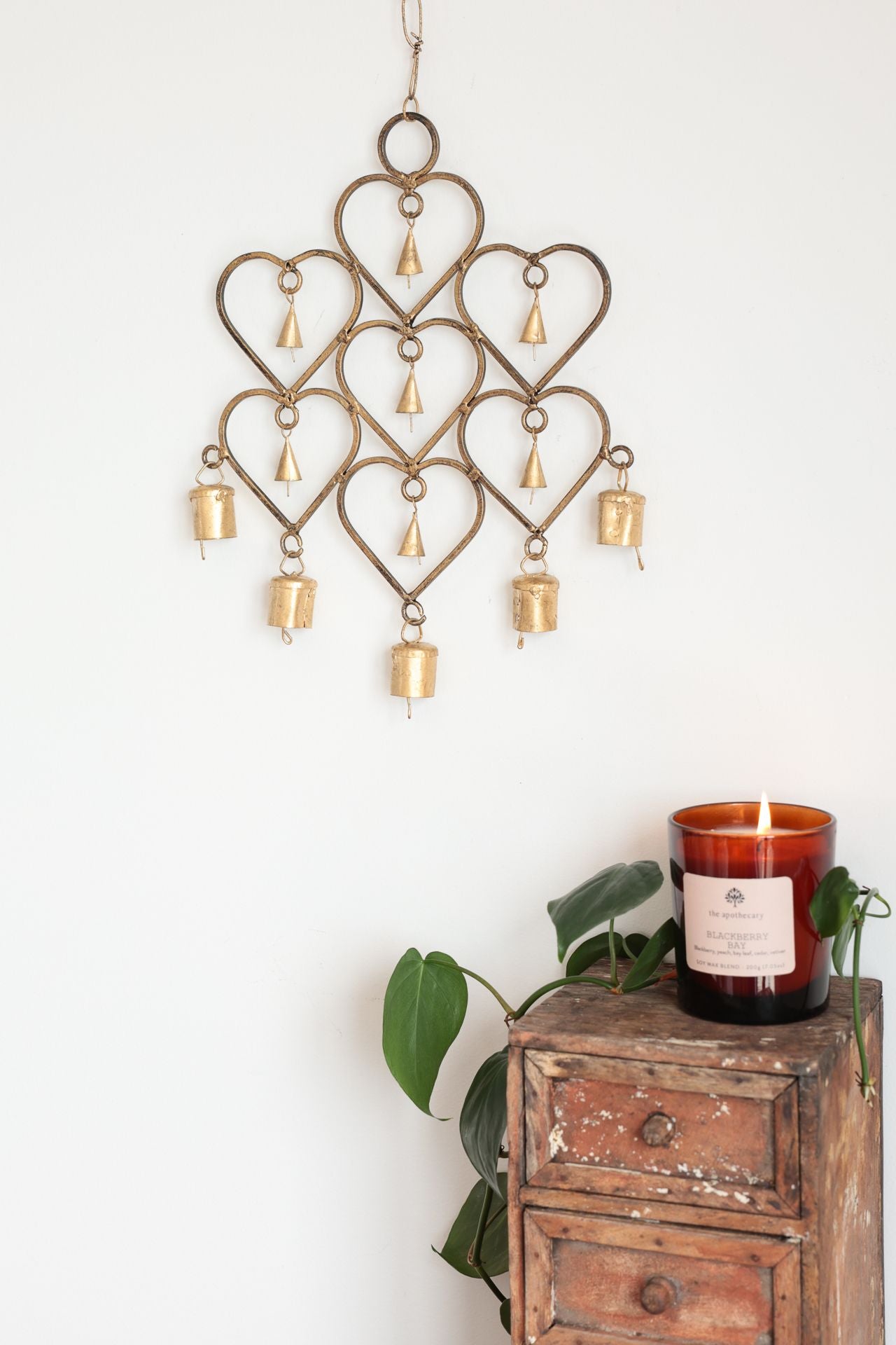 Gold Heart Bell Hanging