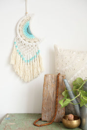 Moon Macrame Blue Wall Hanging