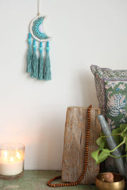 Teal Moon Tassel Small Wall Hanging