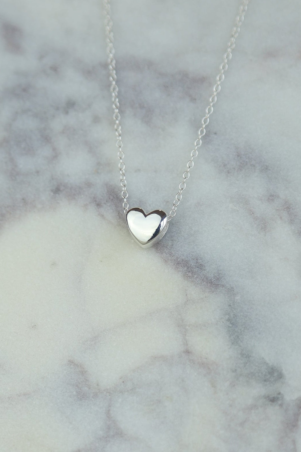 Small Silver Puff Heart Necklace