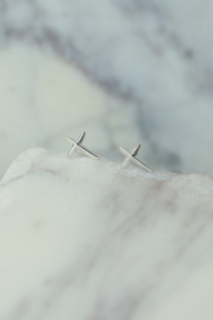 Silver Puff Cross Studs