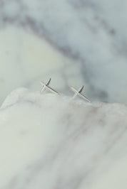 Silver Puff Cross Studs