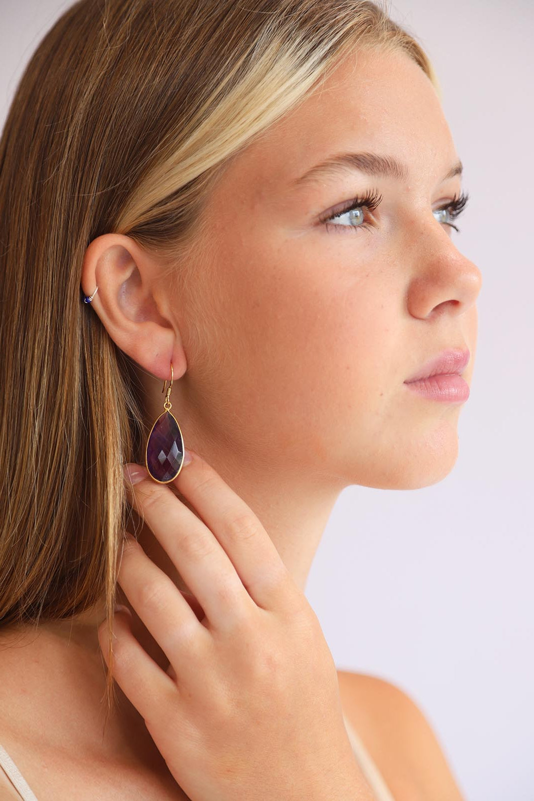Gold Amethyst Chand Earrings