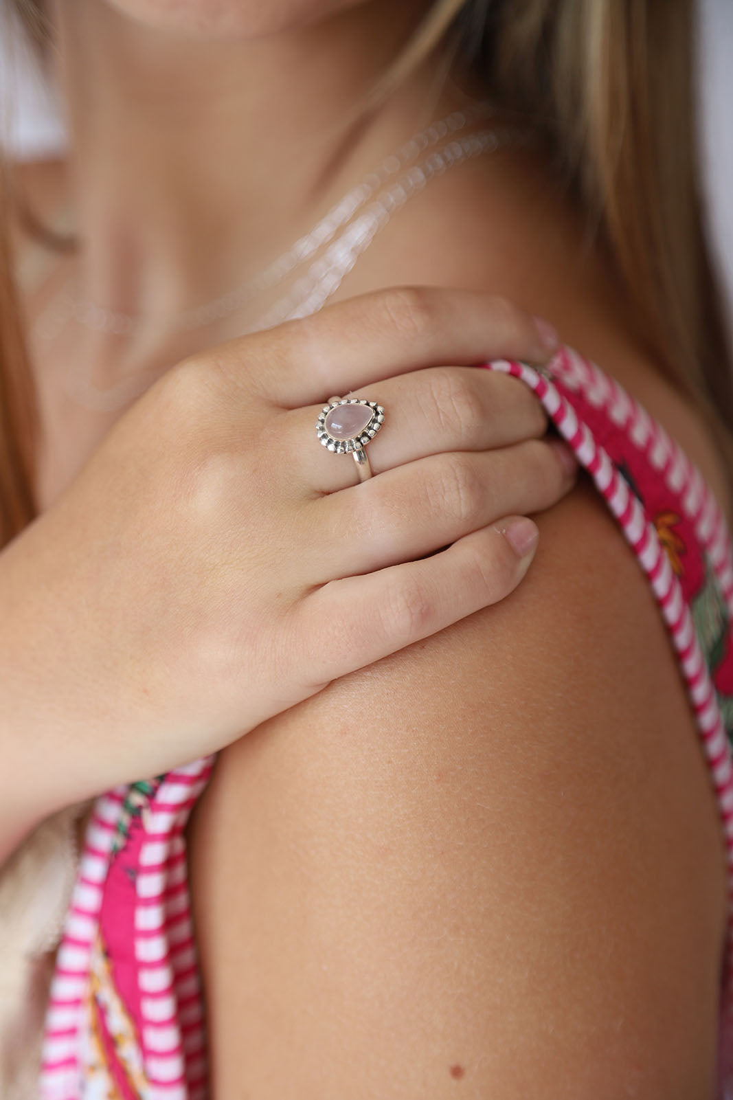 Rose Quartz Mona Tear & Dot Ring