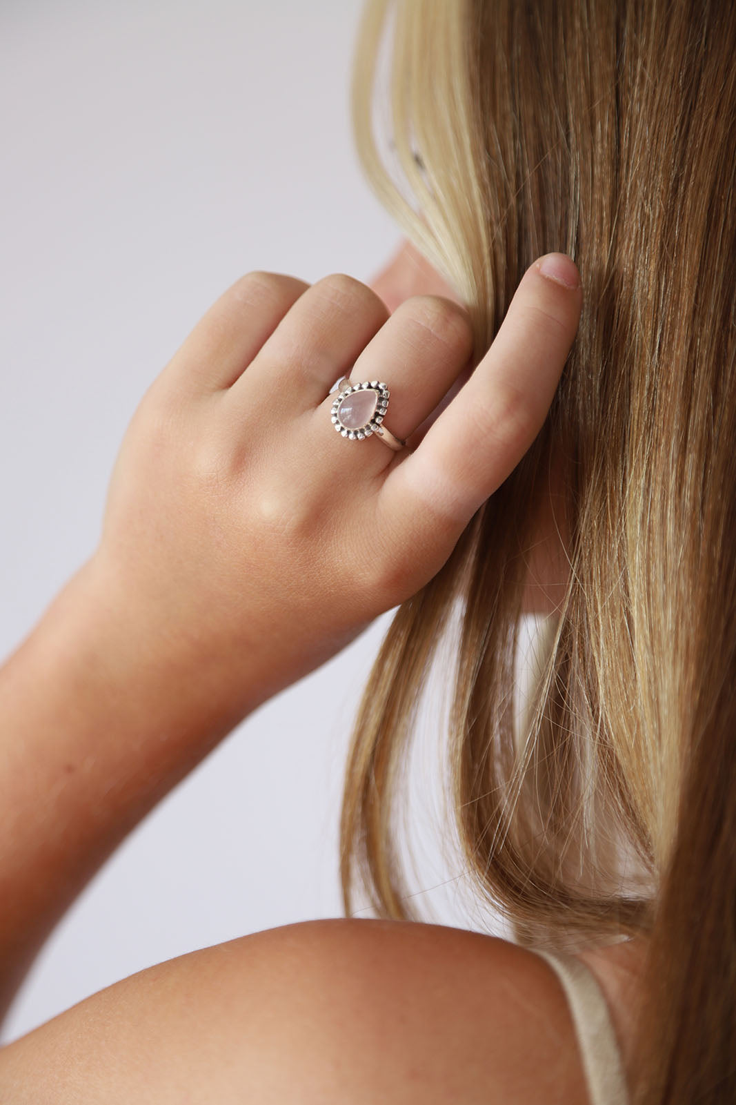 Rose Quartz Mona Tear & Dot Ring