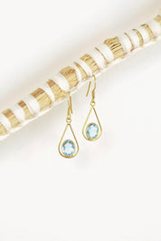 Gold Blue Topaz Earrings