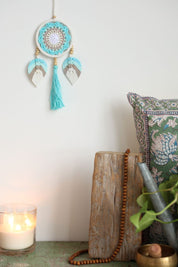 Blue Leaf Tassel Macrame Wall Hanging