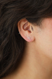 Silver Puff Cross Studs