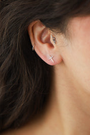 Silver Puff Cross Studs