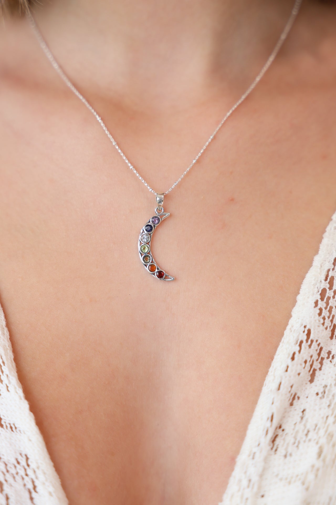Chakra Crescent Moon Pendant