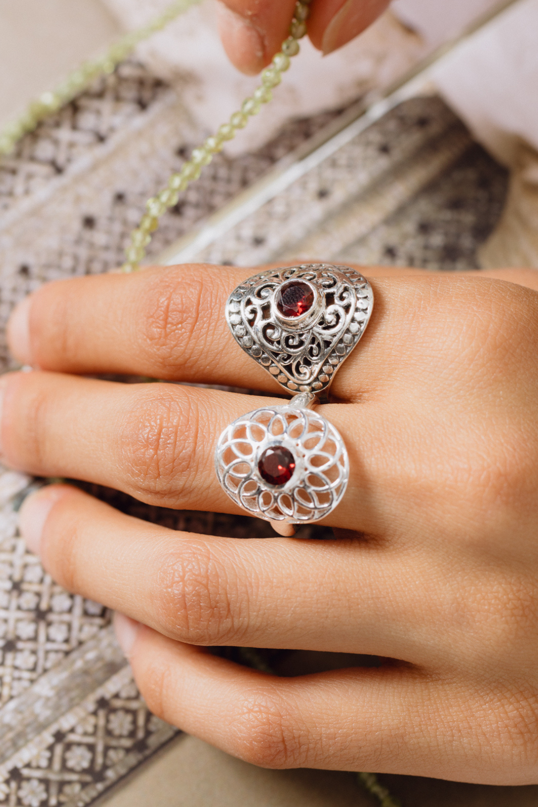 Garnet Mandala Ring – Tree of Life