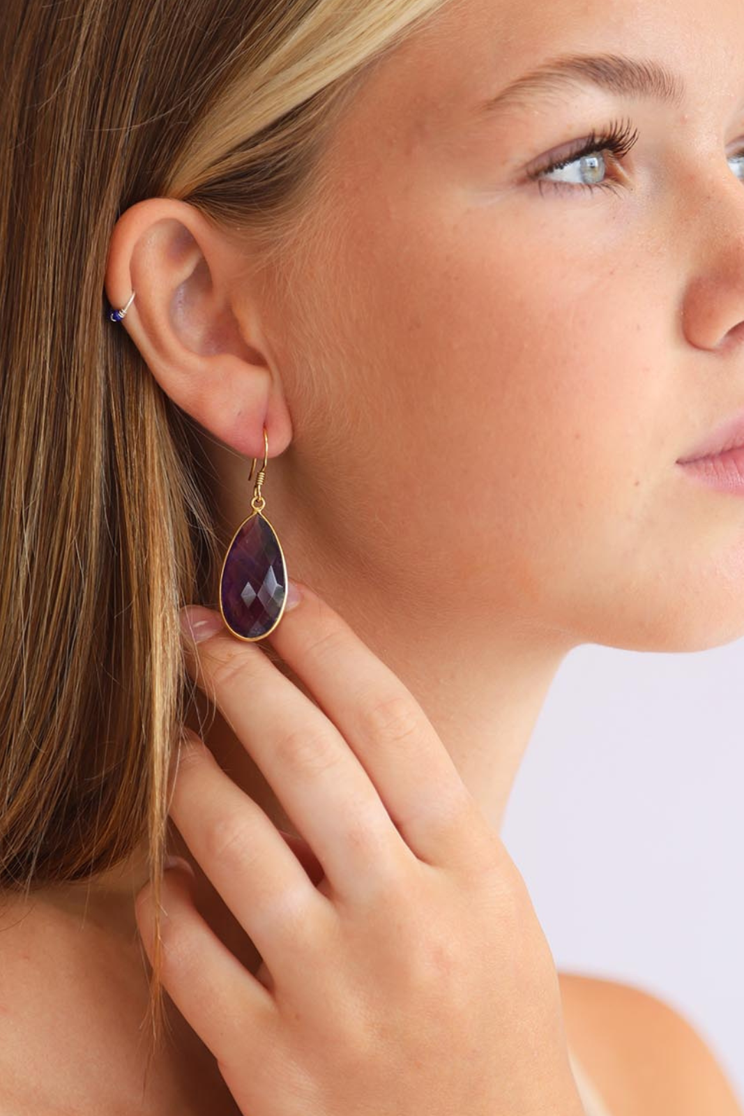 Gold Amethyst Chand Earrings