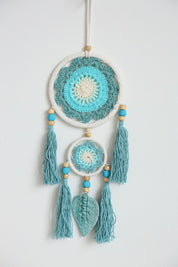 Teal Leaf Tassel Wall Hanging