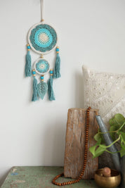 Teal Leaf Tassel Wall Hanging