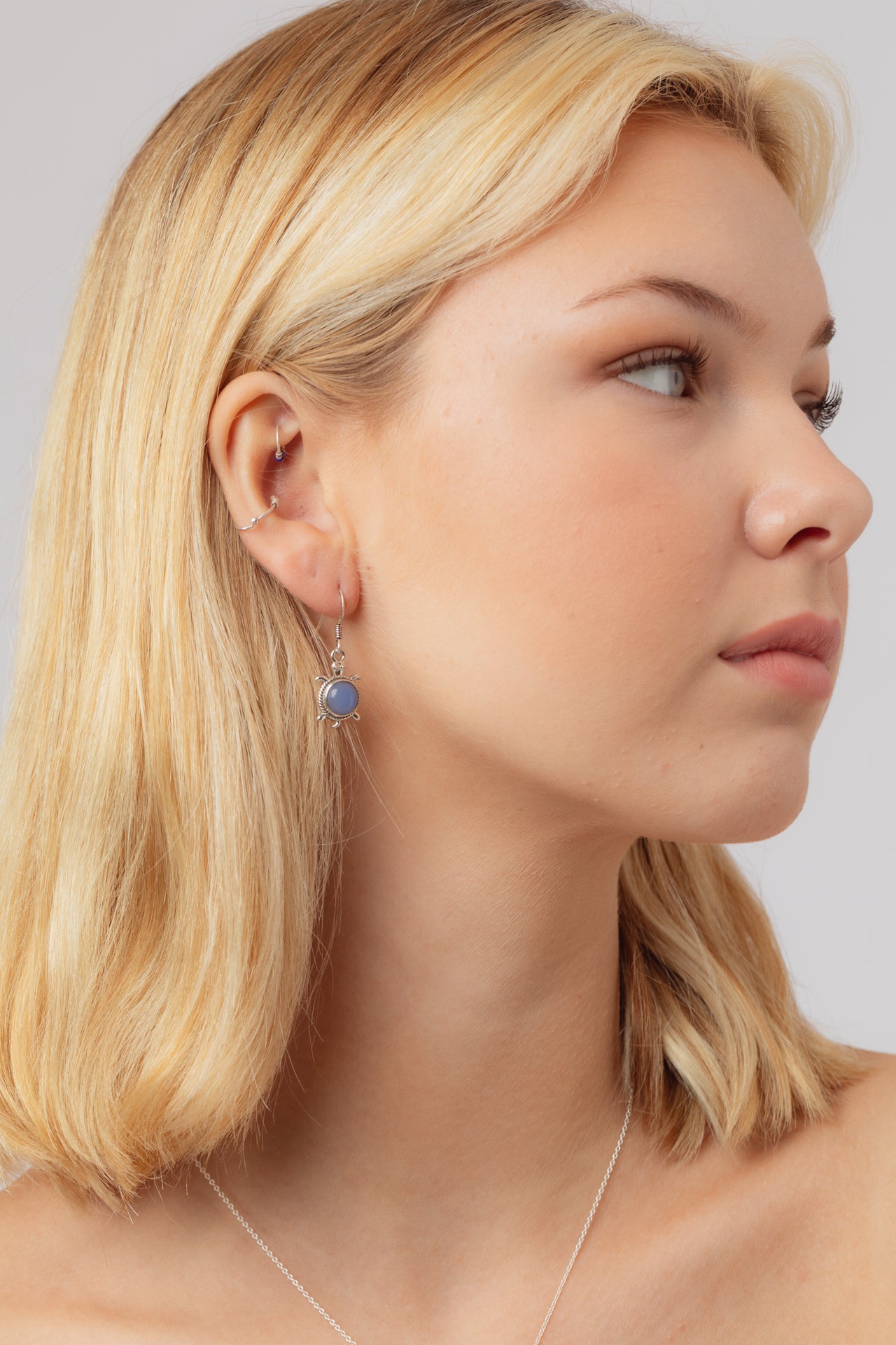 Round Turtle Blue Calcite Earrings