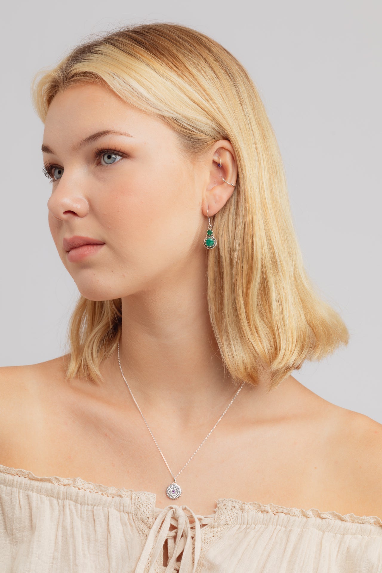 Evela Emerald Double Drop Earrings