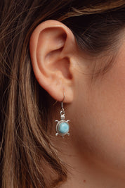 Round Turtle Larimar Earrings