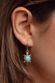 Round Turtle Larimar Earrings