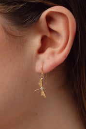 Dragonfly Cubic Zirconia Gold Earrings