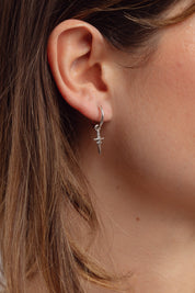 Dagger Silver Charm Hoops