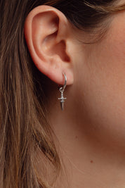Dagger Silver Charm Hoops