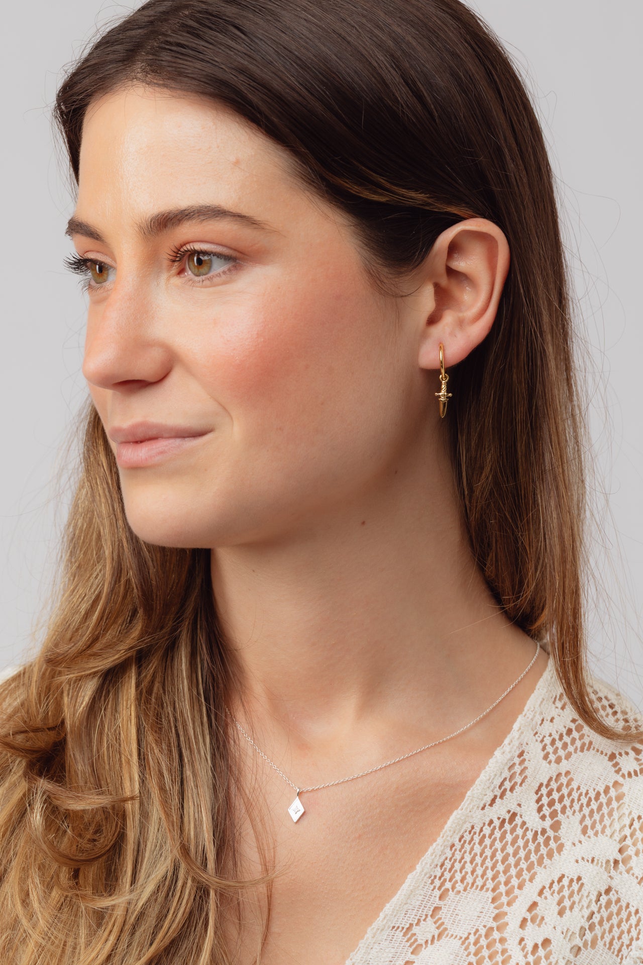 Dagger Gold Charm Hoops