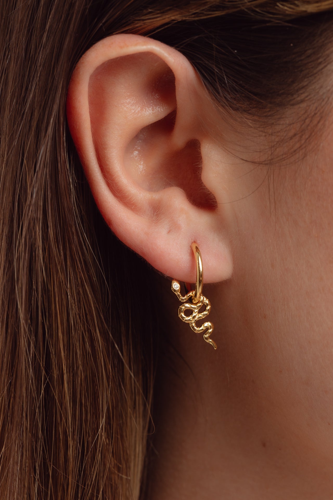 Slither Snake Charm Gold Hoops