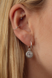 Elaria Amethyst Silver Charm Hoops