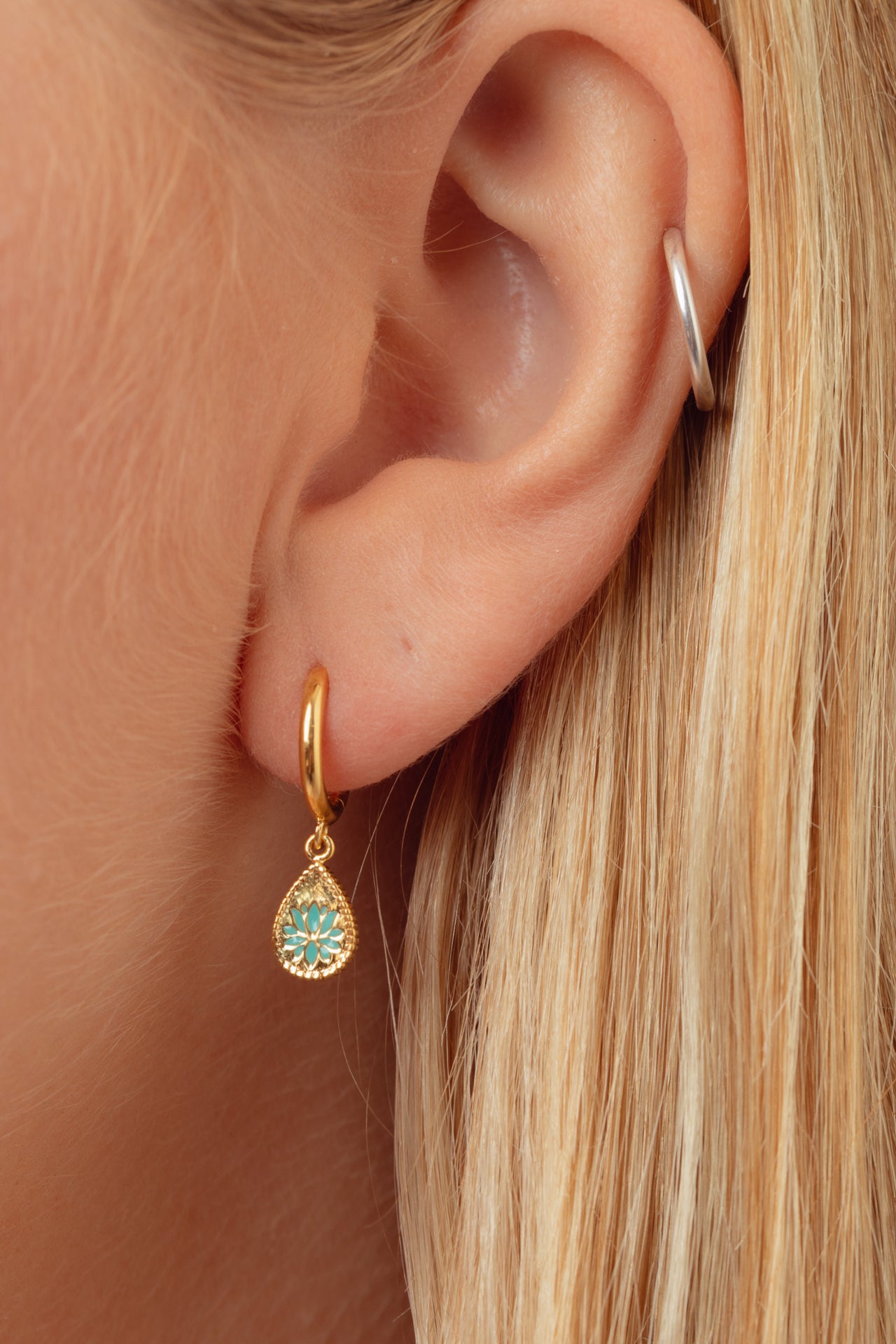 Ren Lotus Gold Enamel Charm Hoops