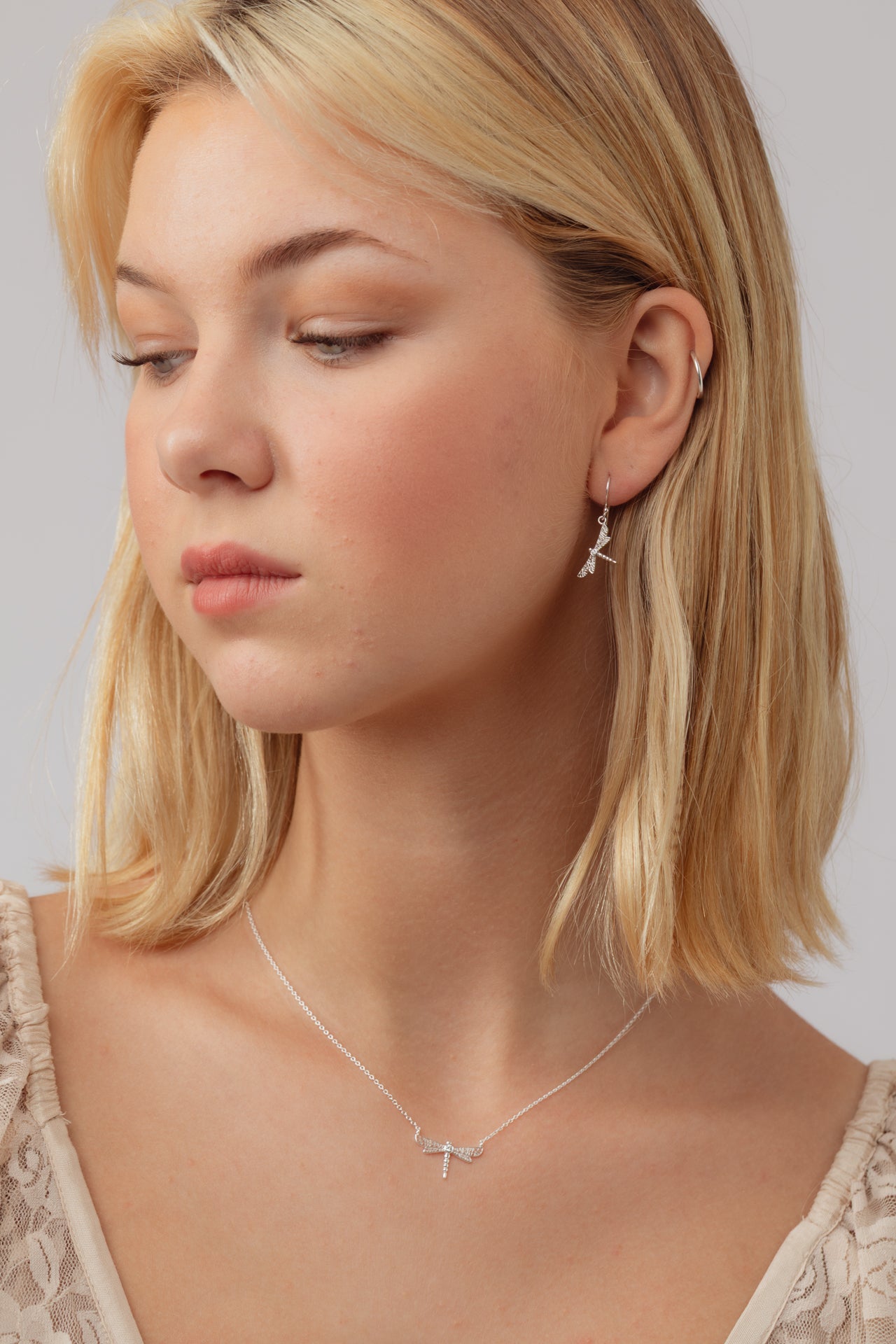 Dragonfly Cubic Zirconia Silver Necklace