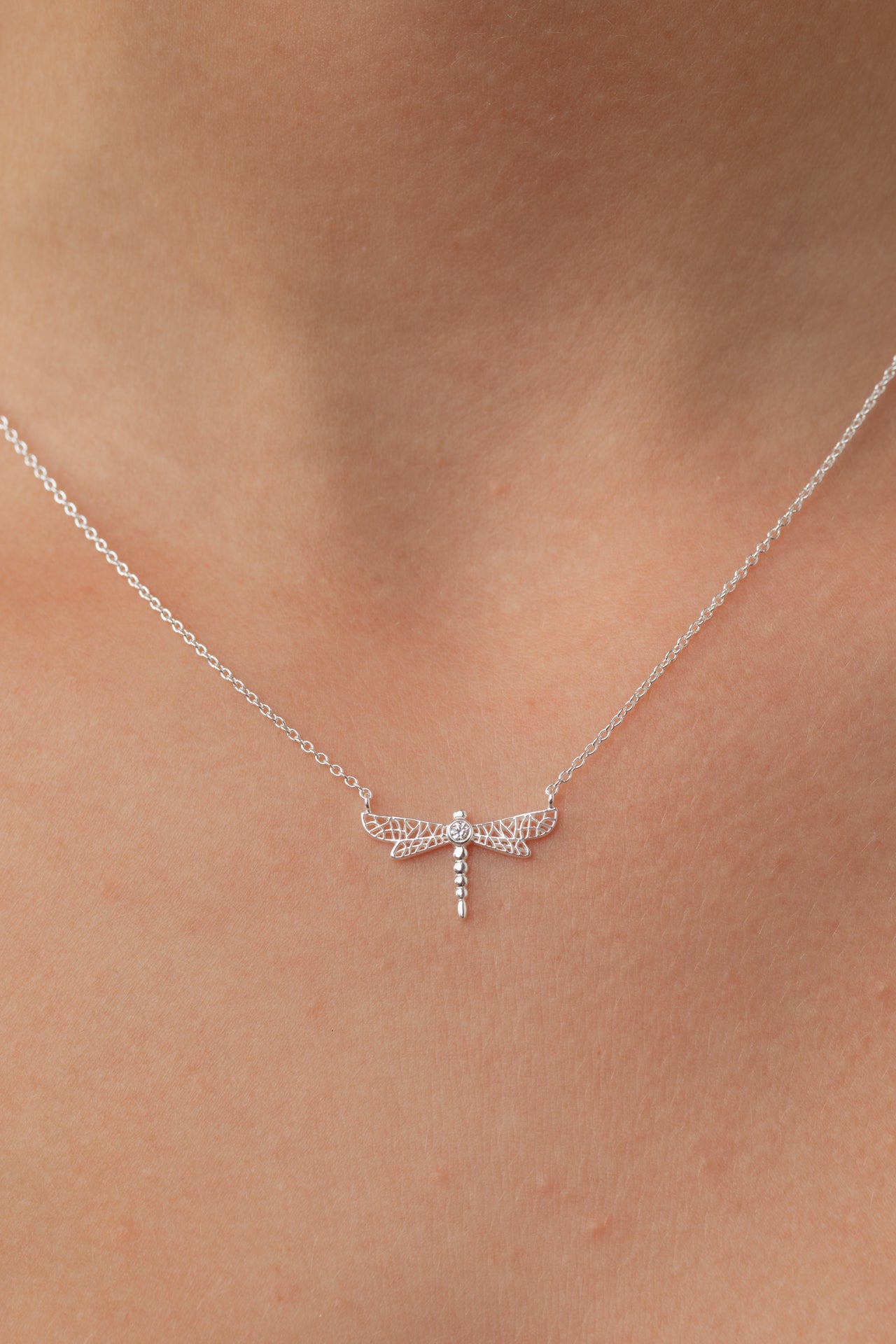 Dragonfly Cubic Zirconia Silver Necklace