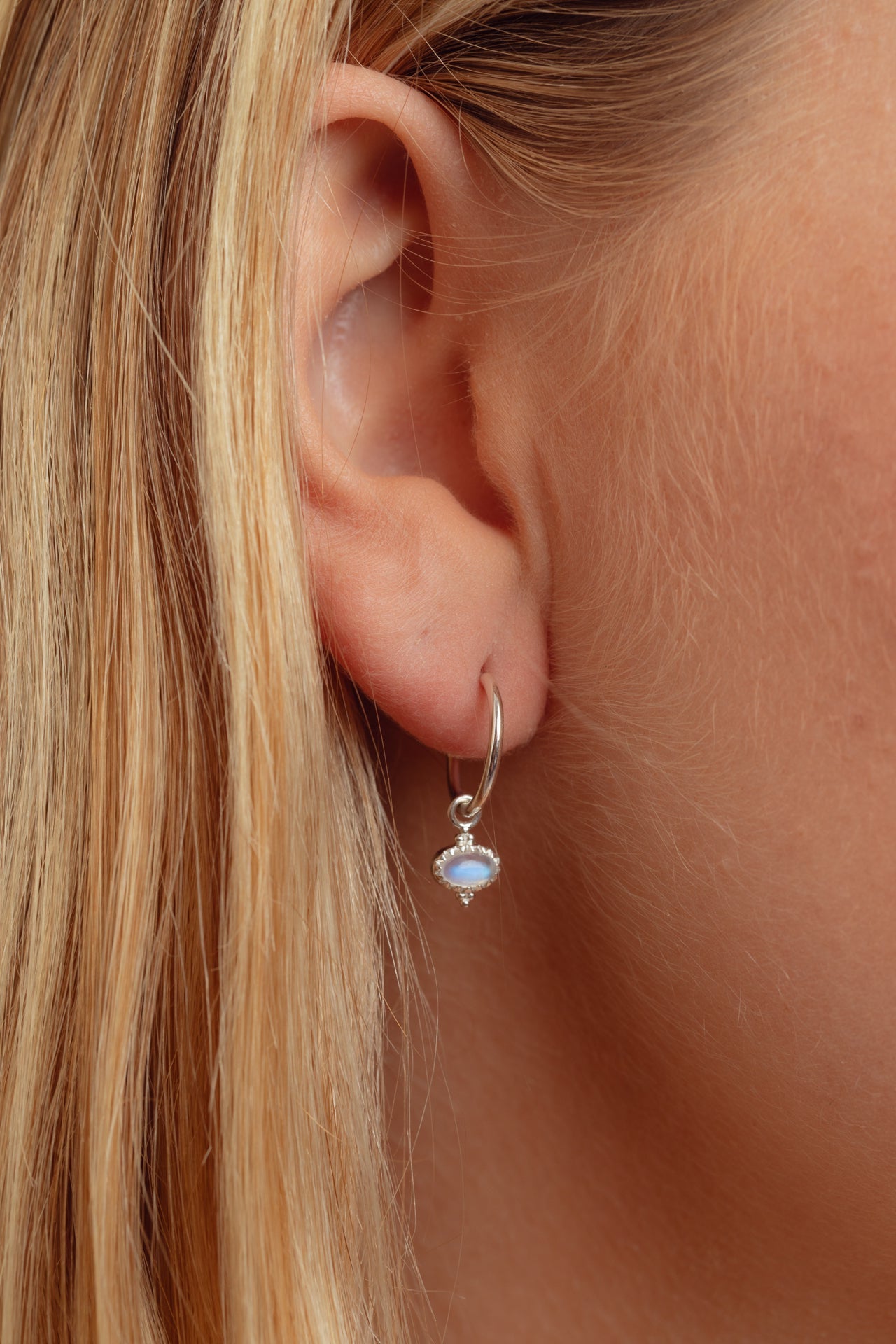 Kleia Rainbow Moonstone Silver Hoops