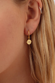 Noemi Gold Rainbow Moonstone Charm Hoops