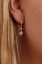 Aerith Rainbow Moonstone Silver Charm Hoops