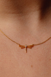 Dragonfly Cubic Zirconia Gold Necklace