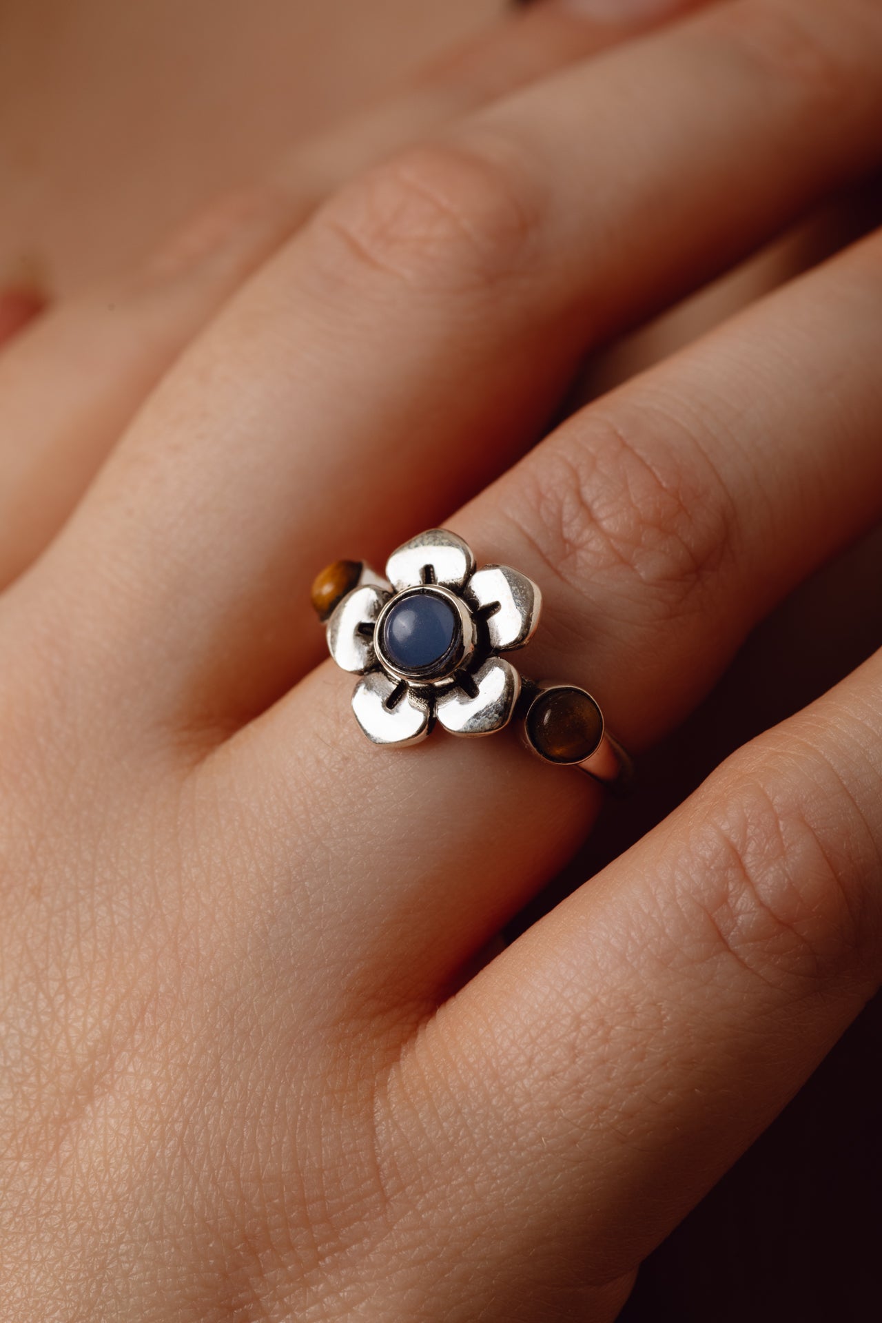 Rosalina Flower Blue Calcite Ring