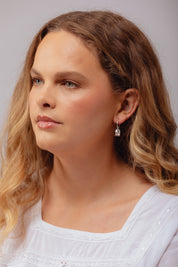 Waves Silver Charm Hoops