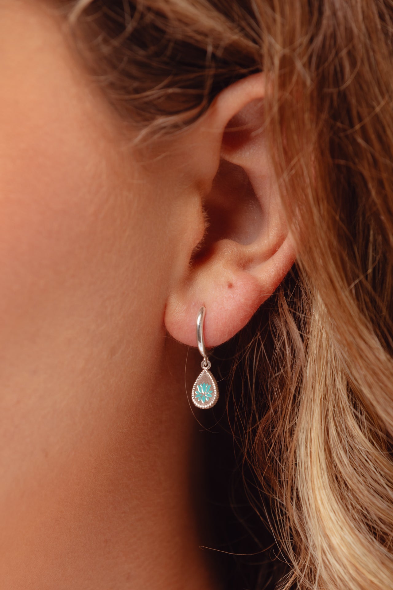 Ren Lotus Silver Enamel Charm Hoops