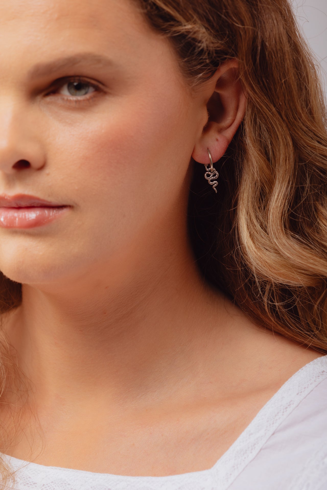 Slither Snake Silver Charm Hoops