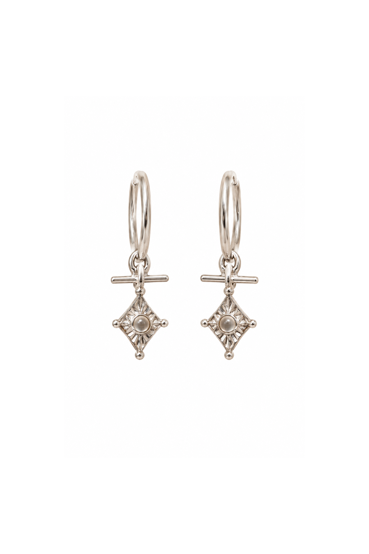 Aerith Rainbow Moonstone Silver Charm Hoops