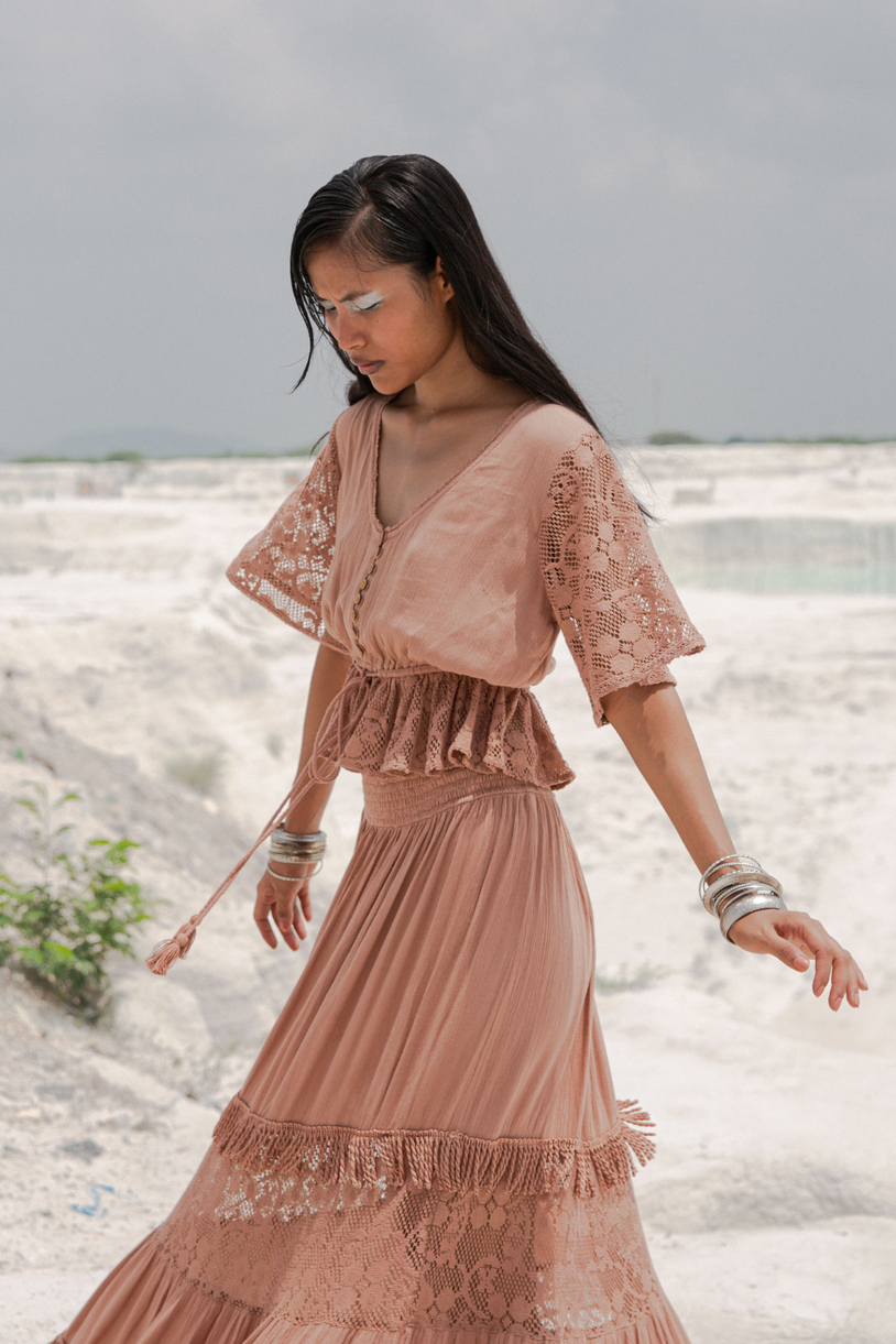 V-NECK STRAPPY FLARE DRESS TREE OF LIFE