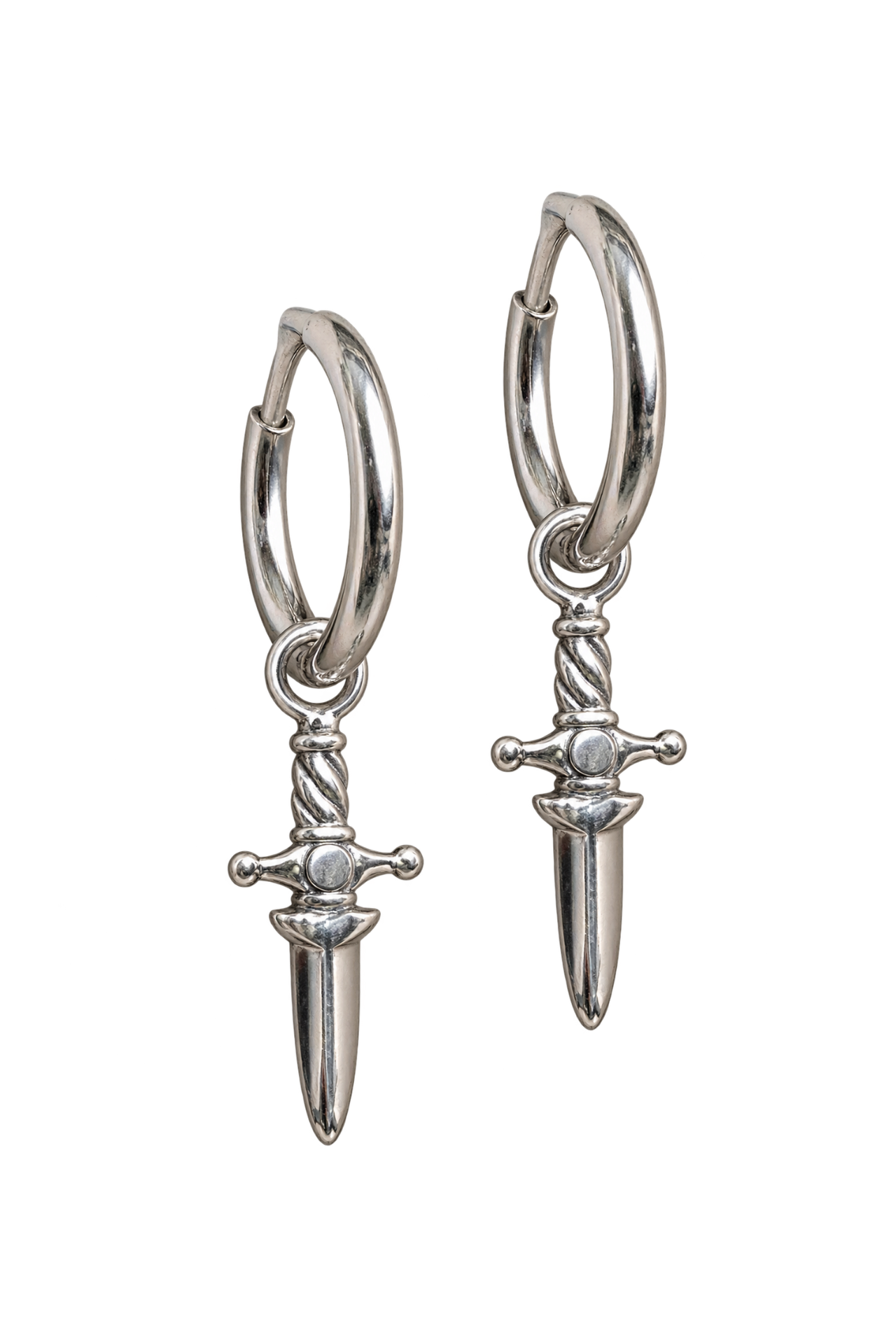 Dagger Silver Charm Hoops