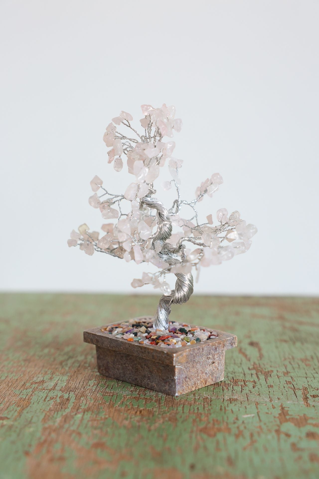 Rose Quartz Silver Crystal Tree