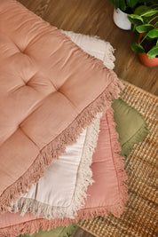 Coffee Square Fringed Floor Cushion