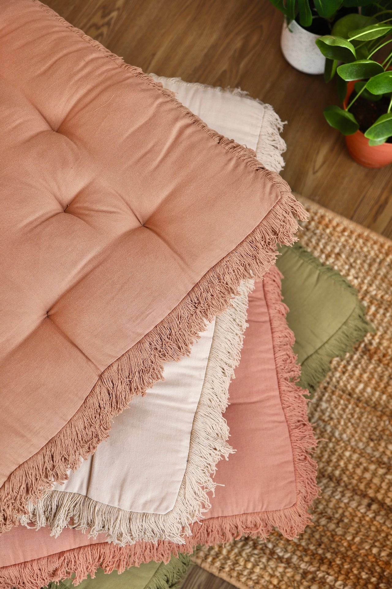 Rose Square Fringed Floor Cushion