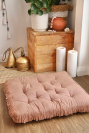 Coffee Square Fringed Floor Cushion