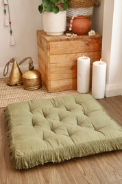 Olive Square Fringed Floor Cushion