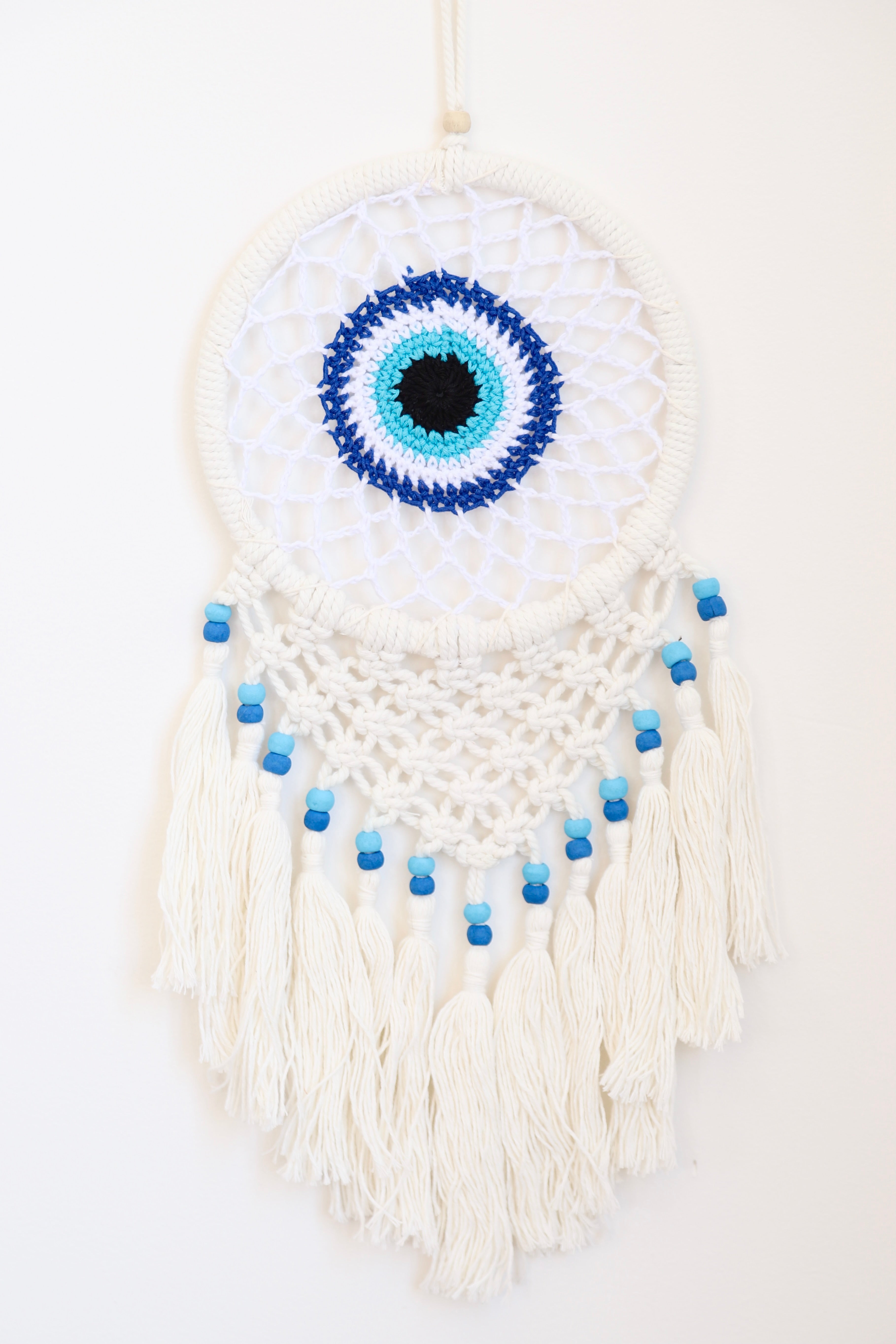 Blue Evil Eye inspired Macramé Tassel