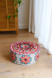 Red Embroidered Pouffe