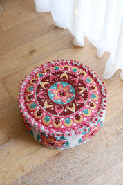 Red Embroidered Pouffe